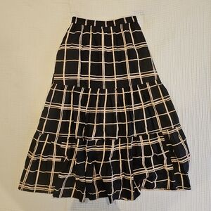 Pact Black and Tan Checkered Tiered A-Line Skirt